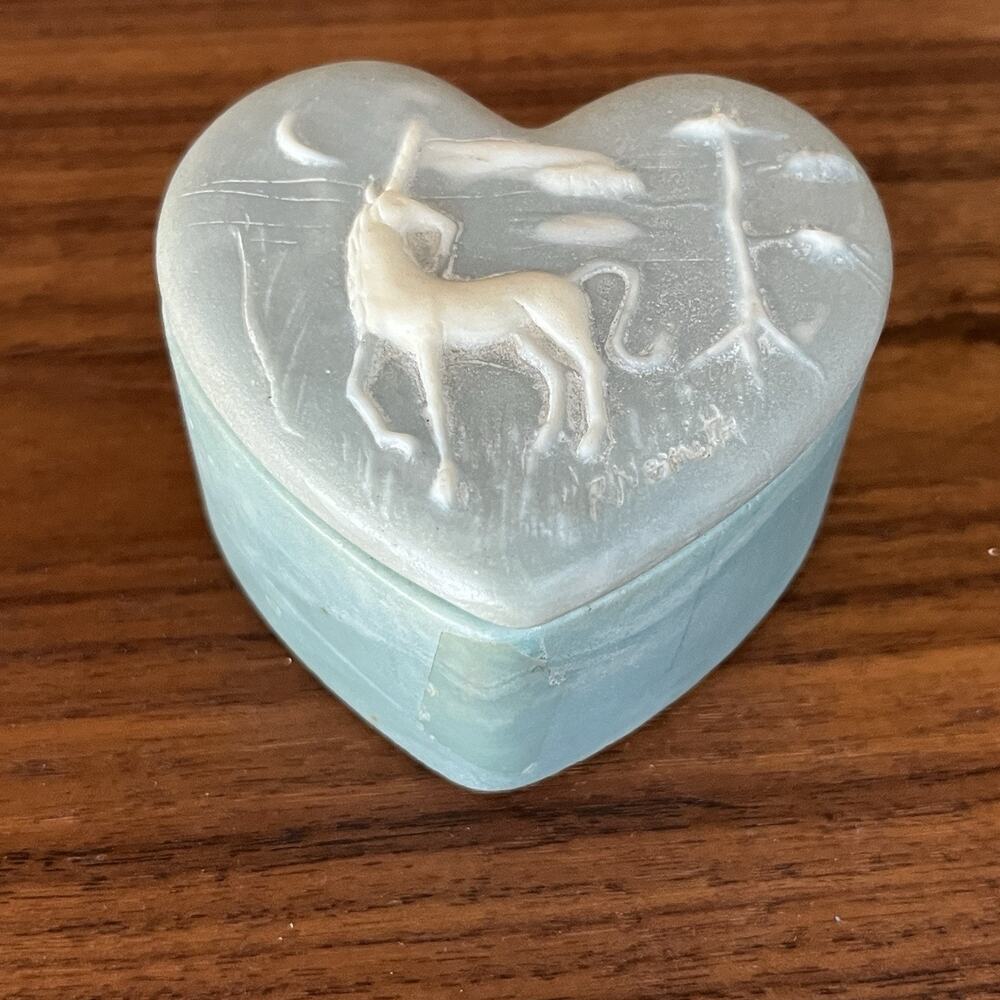 Vintage Design Gifts Soapstone Incolay Trinket Jewelry Box Unicorn Blue